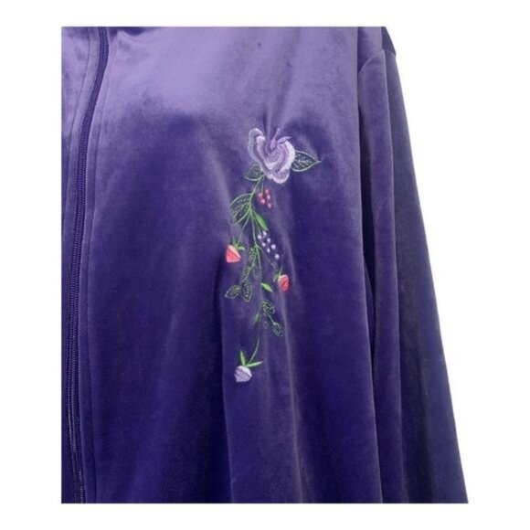 Sara Morgan Womens 2X Purple Velour Zip-Up Jacket With Embroidered Floral Design - Picture 2 of 6